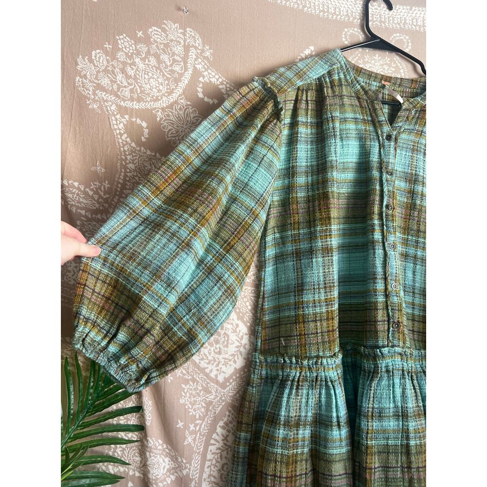 NWOT Free People Alexa Green Plaid Waffle Knit Drop Hem Mini Dress - Picture 3 of 6